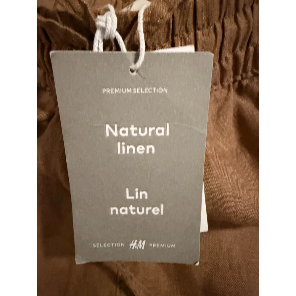 H&M 100% Linen Pants Women's S Brown Resort Lagenlook Beach Coastal NWT